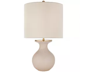 ALBIE SMALL DESK LAMP IN BLUSH WITH CREAM LINEN SHADE INT